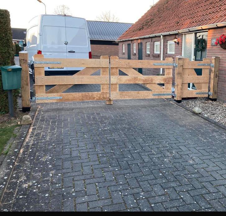 Poort Boerenlandhek oprit tuinhek natuurlijk hout erfgrens, Tuin en Terras, Tuinpoorten, Nieuw, Hout, Ophalen of Verzenden