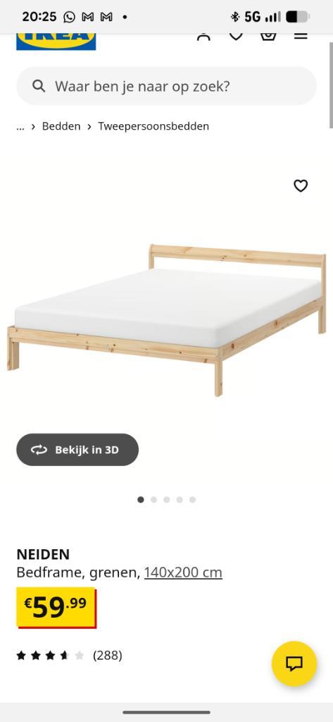 Ikea NEIDEN 140x200, Huis en Inrichting, Slaapkamer | Bedden, Gebruikt, Tweepersoons, 140 cm, 200 cm, Hout, Bruin, Ophalen