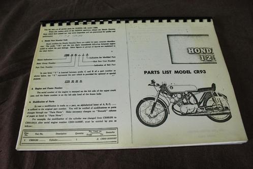 Honda CR93 125cc twin race parts list  Kopie, Motoren, Handleidingen en Instructieboekjes, Honda, Ophalen of Verzenden