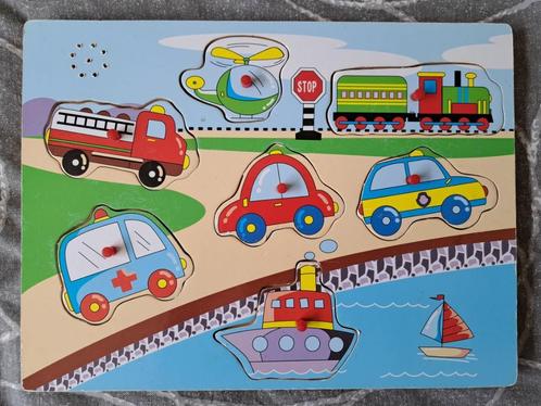 Houten puzzel voertuigen: auto, brandweer, ambulance, boot, Kinderen en Baby's, Speelgoed | Kinderpuzzels, Gebruikt, 6 maanden tot 2 jaar