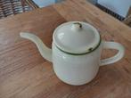kleine emaille creme theepotje met groene bies, Ophalen of Verzenden