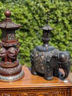 Antieke oosterse bronzen cloisonne olifant. 48 cm. €450., Antiek en Kunst, Ophalen