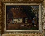 Schilderij H.van Leeuwen kippen voeren., Verzenden
