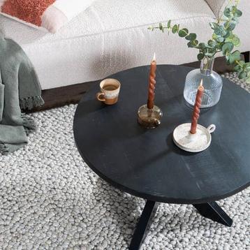 Ronde salontafel mango hout zwart/blank 80cm  beschikbaar voor biedingen