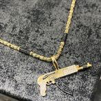 Gouden ketting met hanger geweer onyx stenen, Ophalen of Verzenden, Zo goed als nieuw, Goud, Met hanger