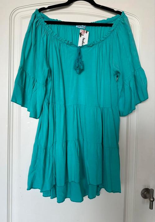 Aqua / turquoise off shoulder tuniek , one size , nieuw, Kleding | Dames, Blouses en Tunieken, Nieuw, Maat 42/44 (L), Blauw, Ophalen of Verzenden