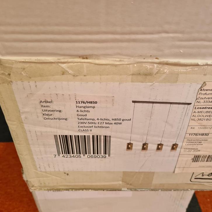 Hanglamp Base Annabelle | 4-Lamps | Goud | Nieuw, Huis en Inrichting, Lampen | Hanglampen, Nieuw, Minder dan 50 cm, Ophalen of Verzenden