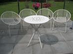 Tuin set wit metaal/ 4 stoelen + tafeltje., Ophalen, Gebruikt, Bijzettafel, Tuinset