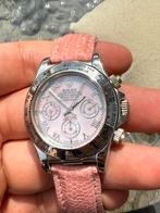 Rolex daytona mother of pearl dial + pink leather band, Polshorloge, Ophalen of Verzenden, Leer, Gebruikt