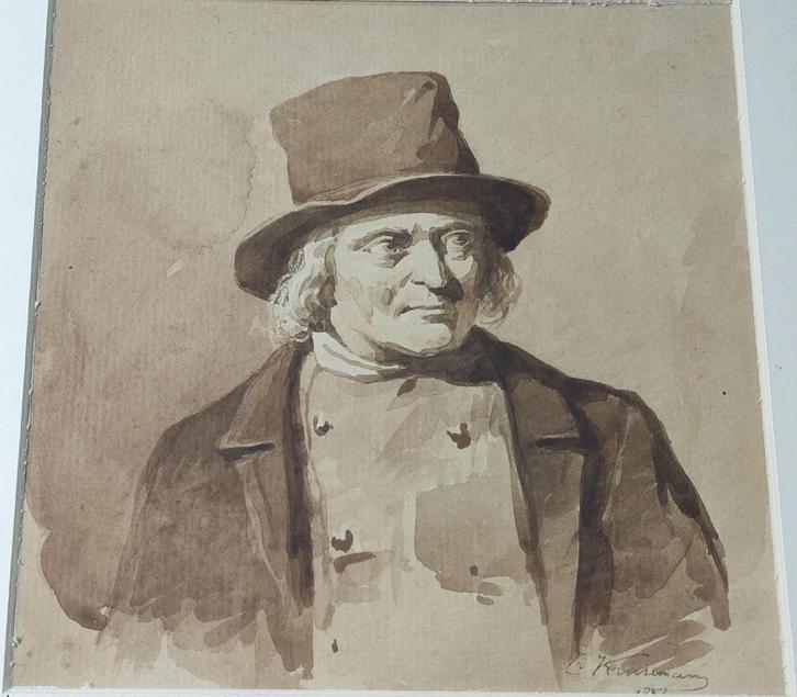 Cornelis Kruseman (1797-1857) - Sepiatekening (1851), Antiek en Kunst, Kunst | Schilderijen | Klassiek, Ophalen of Verzenden