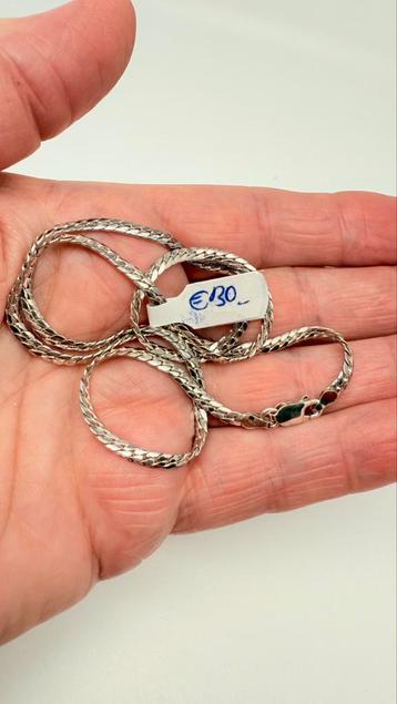 Zilveren ketting, mooie schakel. Lengte: 47 cm.  beschikbaar voor biedingen