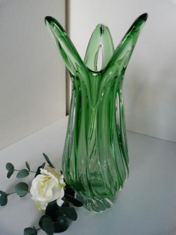 Egermann vaas, Groen, Czech glas, jaren 50/60, puntgaaf. beschikbaar voor biedingen