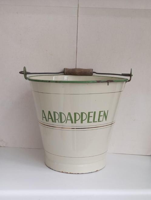 Zeldzaam klein model emaille aardappelen emmertje reseda, Antiek en Kunst, Antiek | Emaille, Verzenden
