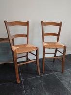 2 vintage landelijke eiken houten stoelen biezen antiek, Antiek en Kunst, Ophalen