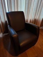 Zwarte Leren Fauteuil, Ophalen, Minder dan 75 cm, Leer, Zo goed als nieuw