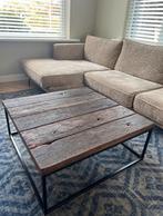 Industriële salontafel oud wagonhout, Huis en Inrichting, Tafels | Salontafels, Ophalen, 100 tot 150 cm, Vierkant, 50 tot 100 cm