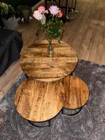 Ronde mango salontafeltjes 3, 50 tot 100 cm, Rond, Zo goed als nieuw, Minder dan 50 cm