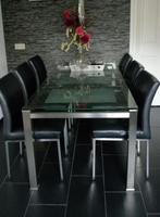 eetkamer tafel met glazen bovenblad, Huis en Inrichting, Tafels | Eettafels, Ophalen, Gebruikt, 50 tot 100 cm, Vijf personen of meer