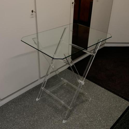 Glazen bijzettafel, inklap-, opklapbaar,70x50x73,5(LxBxH cm), Huis en Inrichting, Tafels | Bijzettafels, Zo goed als nieuw, Rechthoekig