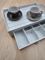 THEE BEWAARDOOS/DIENBLAD + SERVIES SET, Huis en Inrichting, Ophalen of Verzenden, Gebruikt, Rechthoekig, Hout