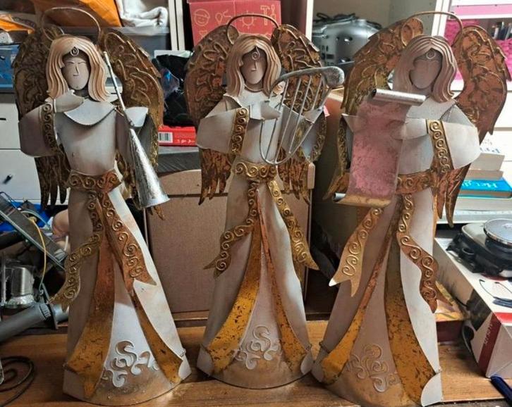 3 grote metalen Engelen Villeroy & Boch - 53 cm, Diversen, Kerst, Zo goed als nieuw, Ophalen