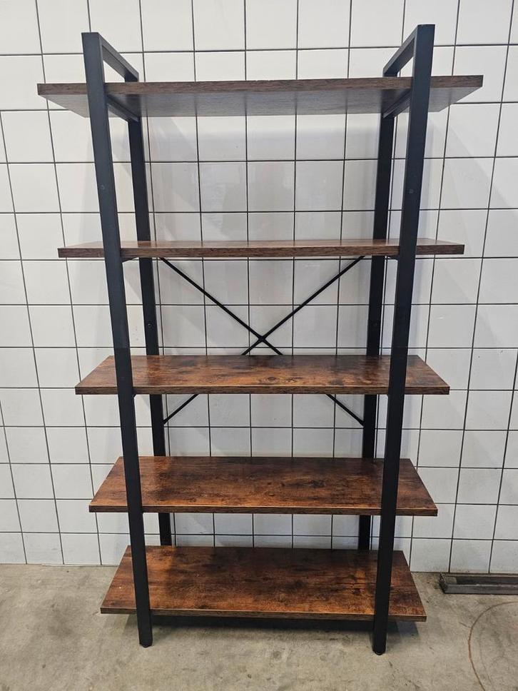 Nieuwe Industriële Stellingkast met 5 Planken zwart/bruin, Huis en Inrichting, Kasten | Boekenkasten, Nieuw, 100 tot 150 cm, 150 tot 200 cm