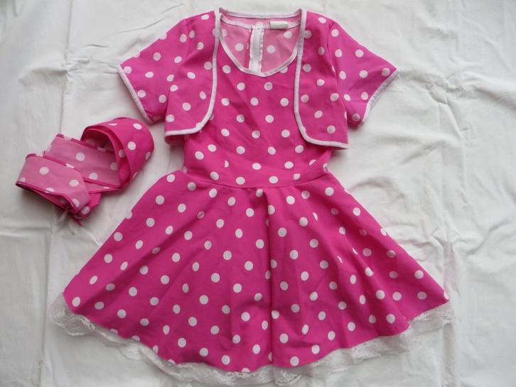 Spaanse Flamingo jurk roze polkadot maat 122 - 128, Kinderen en Baby's, Carnavalskleding en Verkleedspullen, Zo goed als nieuw