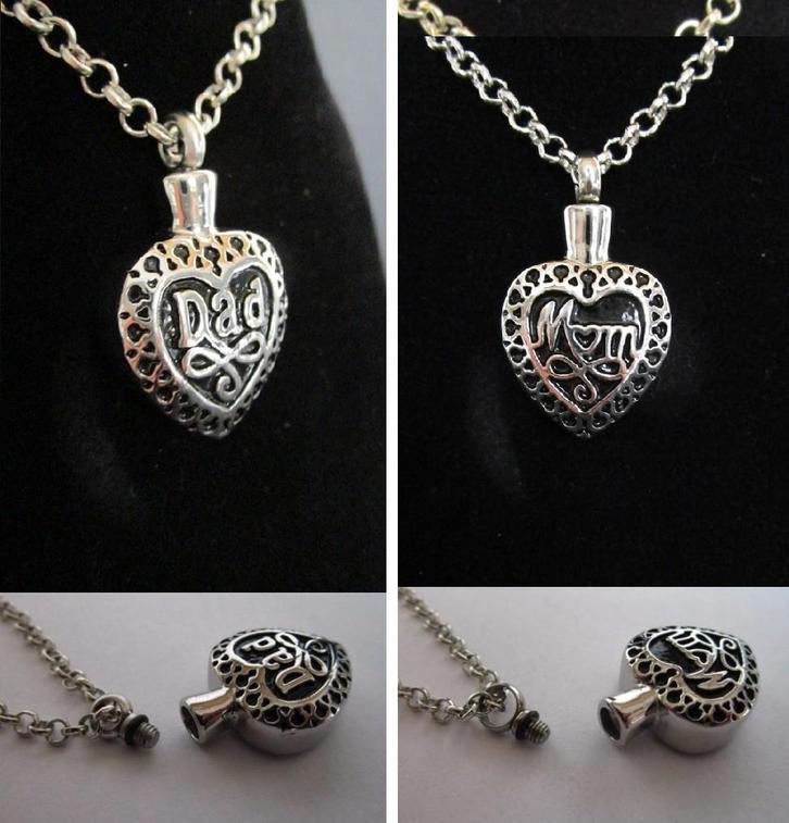Urn Ketting- Crematie As Ketting- Mom Of Dad- Nieuw, Sieraden, Tassen en Uiterlijk, Kettingen, Nieuw, Overige materialen, Zilver