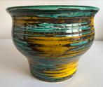 Vintage Groot JASBA Germany Bloempot Geel Turquoise Streep, Ophalen of Verzenden