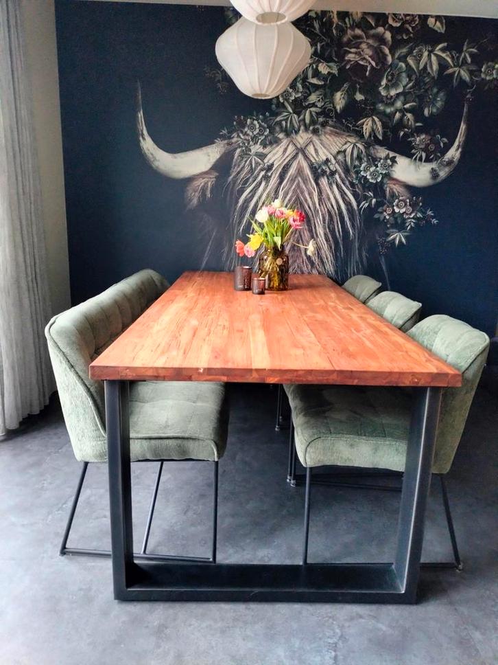 Romaro Industriële Teak Eettafel 100x220cm, Huis en Inrichting, Tafels | Eettafels, Nieuw, 50 tot 100 cm, 200 cm of meer, Vijf personen of meer