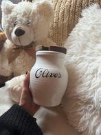 Landelijke pot voor olijven met houten deksel - crème, Ophalen of Verzenden, Nieuw