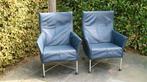 Montis Charly donkerblauwe leren fauteuils., Huis en Inrichting, Gebruikt, Ophalen of Verzenden, Design fauteuil, 50 tot 75 cm