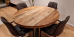 Mango hout ronde tafel inclusief stoelen, Huis en Inrichting, Tafels | Eettafels, Ophalen, Gebruikt, Rond, Vier personen