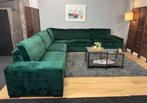 GRATIS LEVERING Enorme Groene Fluwelen Hoekbank, Huis en Inrichting, Ophalen of Verzenden, Zo goed als nieuw, Noordkade 68A, Stof