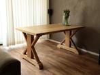 Landelijk eiken eettafel 160x90, robuust stoer kloostertafel, Huis en Inrichting, Tafels | Eettafels, 150 tot 200 cm, Rechthoekig