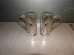 2x glazen bekers met zilveren handvat, Glas of Glazen, Gebruikt, Ophalen of Verzenden, Glas