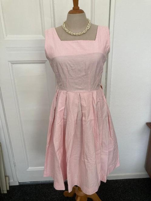 Vintage pepita jurk roze wit geblokt. Sluit met rits achter, Kleding | Dames, Jurken, Zo goed als nieuw, Maat 38/40 (M), Roze