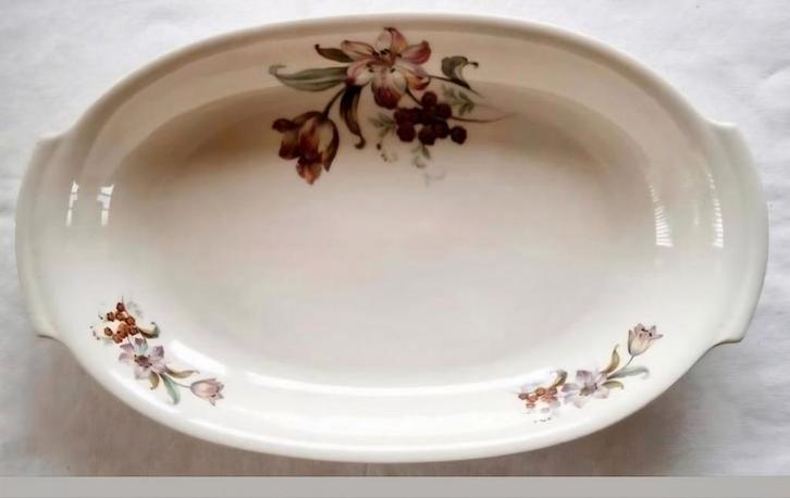 Creme ovale diepe schaal Kahla handvatten tulpen bloemen, Antiek en Kunst, Antiek | Schalen, Ophalen of Verzenden