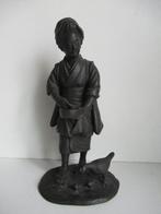 bronzen geisha met kippen japan okimono, Ophalen of Verzenden