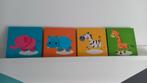 4 x gekleurd canvas dieren 20 x 20 cm ZGAN, Ophalen of Verzenden, Zo goed als nieuw, Wanddecoratie