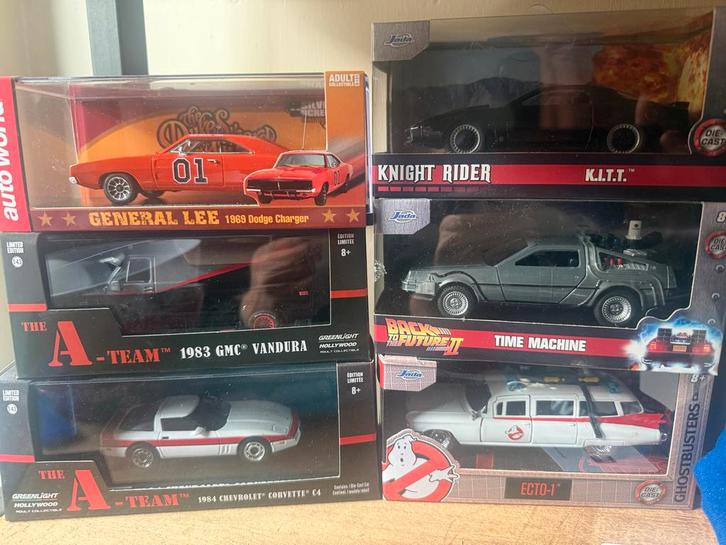 1:43 Film Auto's - Dukes of Hazard, A-Team, Ghostbusters, K, Hobby en Vrije tijd, Modelauto's | 1:18, Nieuw, Auto, Overige merken