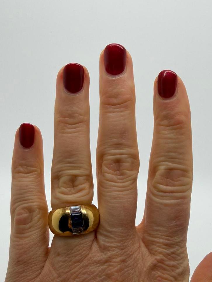 A708 Prachtige zilveren ring goudkleur saffier maat 16,5, Sieraden, Tassen en Uiterlijk, Ringen, Dame, Kleiner dan 17, Goud, Zilver