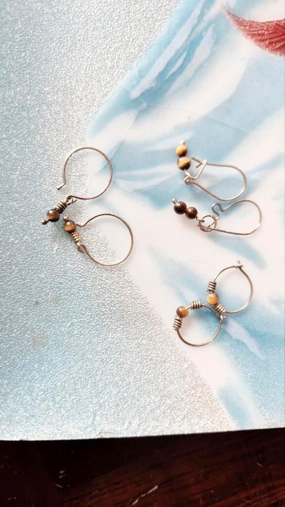 Zilver tijgeroog oorhangers verfijnd inboedel edelsmid 1979, Sieraden, Tassen en Uiterlijk, Oorbellen, Nieuw, Knopjes of Stekers