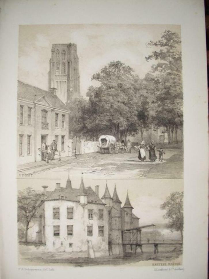 08 / Vucht - Vught straat en Kerk / Kasteel Maurik Litho 187, Antiek en Kunst, Kunst | Litho's en Zeefdrukken, Ophalen of Verzenden