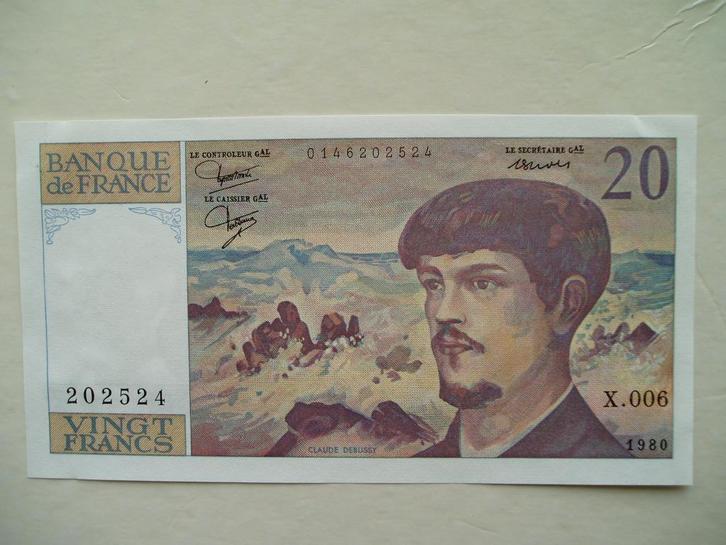 588. Frankrijk, 20 francs 1980 UNC Debussy., Postzegels en Munten, Bankbiljetten | Europa | Niet-Eurobiljetten, Los biljet, Frankrijk