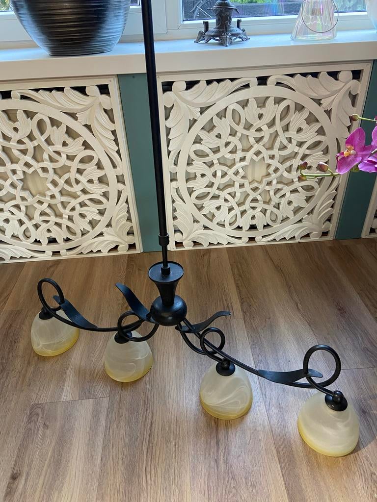 Stijlvolle hanglamp met 4 lampen, Huis en Inrichting, Ophalen, Gebruikt, Metaal, Minder dan 50 cm