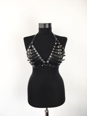 Zwarte harnas BH / dames sexy lingerie leren riemen gespen  beschikbaar voor biedingen