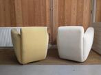 2 Vintage crèmekleurige fauteuils, Ophalen, Hout, Gebruikt, 75 tot 100 cm