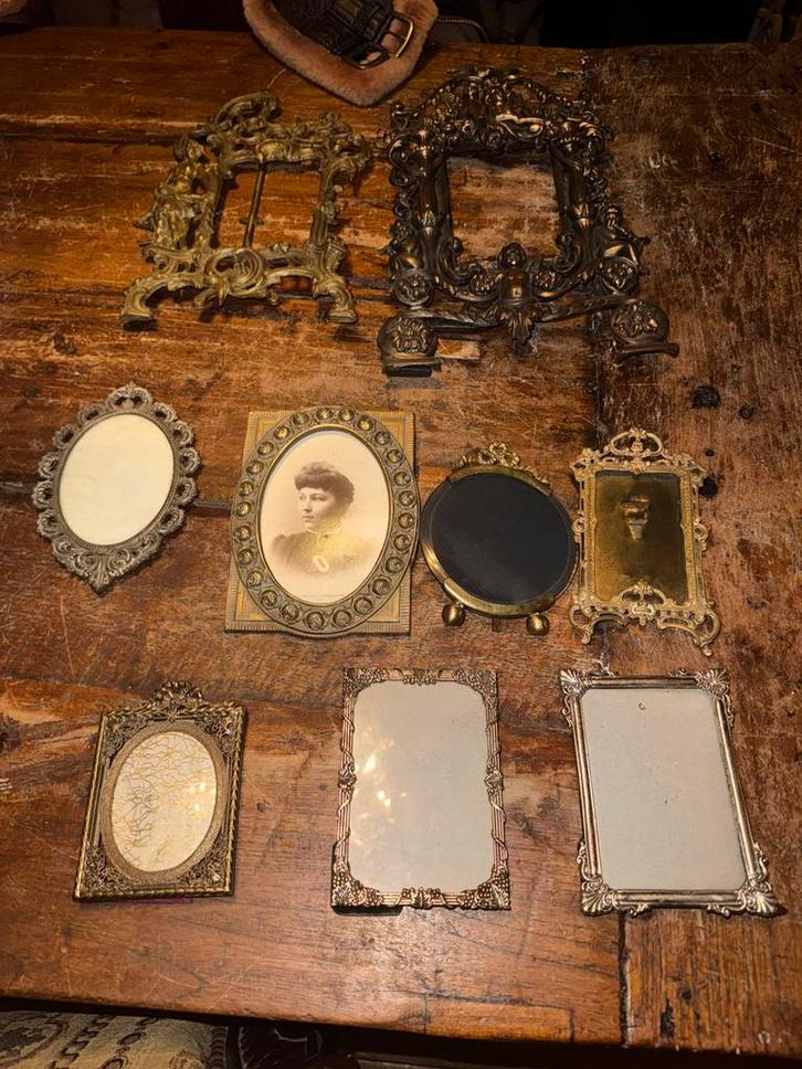 9 oude en antieke fotolijsten klein en groot met engeltjes, Antiek en Kunst, Curiosa en Brocante, Ophalen of Verzenden