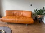 Oranje lederen Bank (Montel), Huis en Inrichting, Banken | Bankstellen, Ophalen, Gebruikt, Driepersoons, 75 tot 100 cm